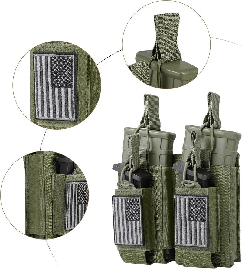 FRTKK حقيبة مجلات مولي مفتوحة من الأعلى مفردة/مزدوجة/ثلاثية لـ 5.56 مم M4 M16 AK AR Glock M1911 9 مم مع شارة علم الولايات المتحدة - Image 3